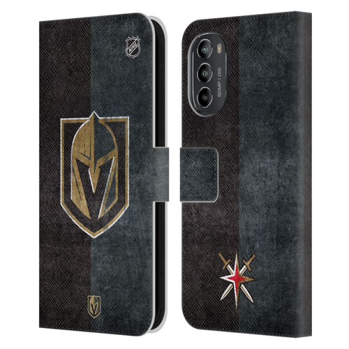NHL Vegas Golden Knights Half Distressed Leather Book Wallet Case Cover For Motorola Moto G82 5G