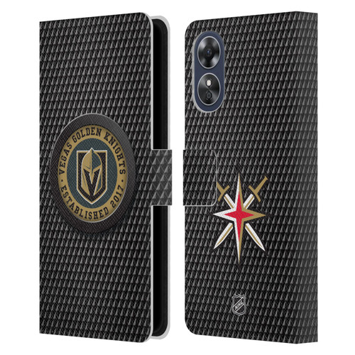 NHL Vegas Golden Knights Puck Texture Leather Book Wallet Case Cover For OPPO A17