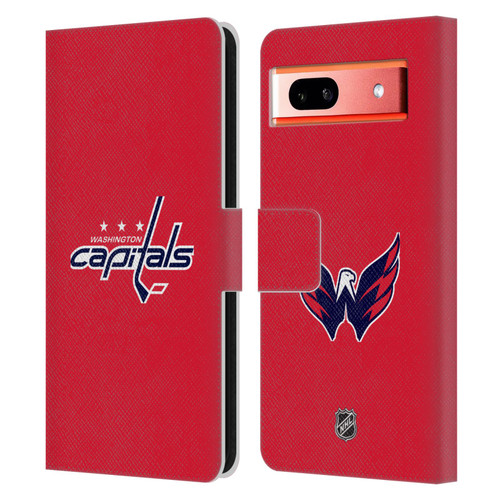 NHL Washington Capitals Plain Leather Book Wallet Case Cover For Google Pixel 7a