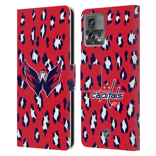 NHL Washington Capitals Leopard Patten Leather Book Wallet Case Cover For Motorola Moto Edge 30 Fusion