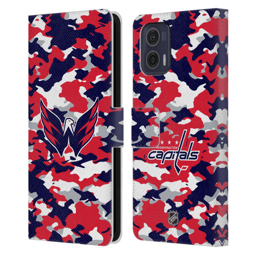 NHL Washington Capitals Camouflage Leather Book Wallet Case Cover For Motorola Moto G73 5G