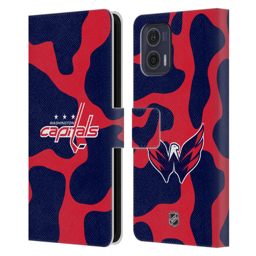 NHL Washington Capitals Cow Pattern Leather Book Wallet Case Cover For Motorola Moto G73 5G