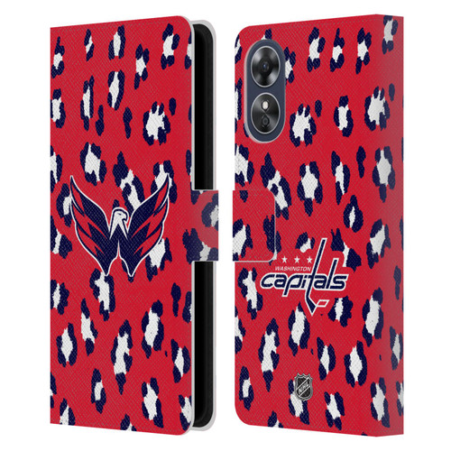 NHL Washington Capitals Leopard Patten Leather Book Wallet Case Cover For OPPO A17