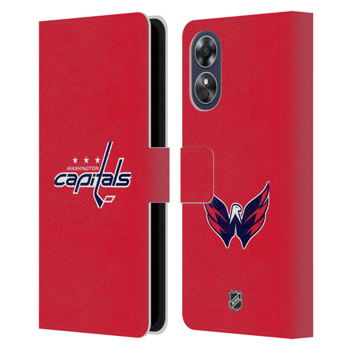 NHL Washington Capitals Plain Leather Book Wallet Case Cover For OPPO A17
