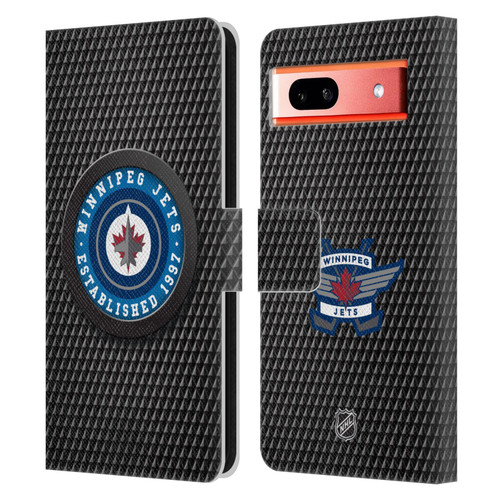 NHL Winnipeg Jets Puck Texture Leather Book Wallet Case Cover For Google Pixel 7a