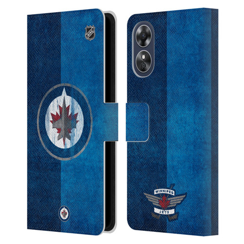 NHL Winnipeg Jets Half Distressed Leather Book Wallet Case Cover For OPPO A17