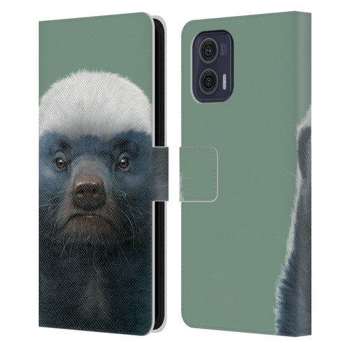 Vincent Hie Animals Honey Badger Leather Book Wallet Case Cover For Motorola Moto G73 5G