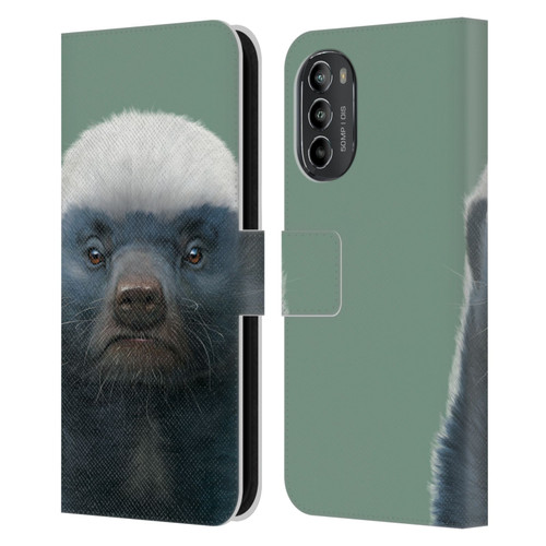 Vincent Hie Animals Honey Badger Leather Book Wallet Case Cover For Motorola Moto G82 5G