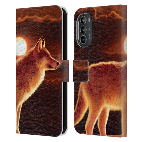 Vincent Hie Animals Sunset Wolf Leather Book Wallet Case Cover For Motorola Moto G82 5G
