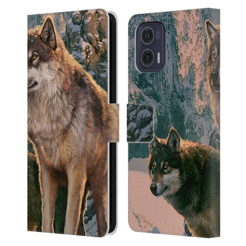 Vincent Hie Canidae Wolf Couple Leather Book Wallet Case Cover For Motorola Moto G73 5G