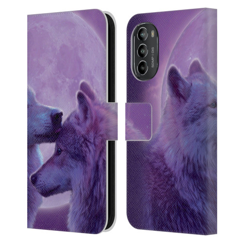 Vincent Hie Canidae Loving Wolves Leather Book Wallet Case Cover For Motorola Moto G82 5G