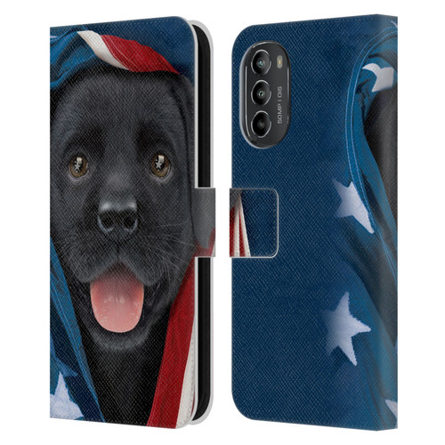 Vincent Hie Canidae Patriotic Black Lab Leather Book Wallet Case Cover For Motorola Moto G82 5G