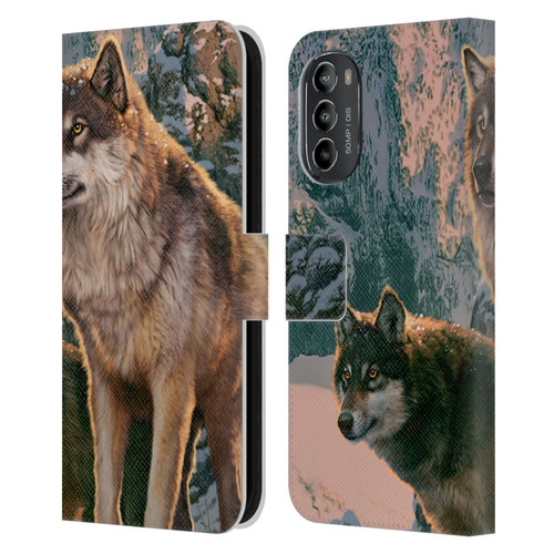 Vincent Hie Canidae Wolf Couple Leather Book Wallet Case Cover For Motorola Moto G82 5G