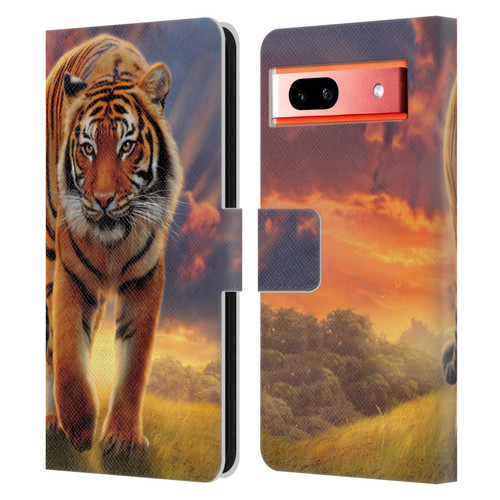 Vincent Hie Felidae Rising Tiger Leather Book Wallet Case Cover For Google Pixel 7a