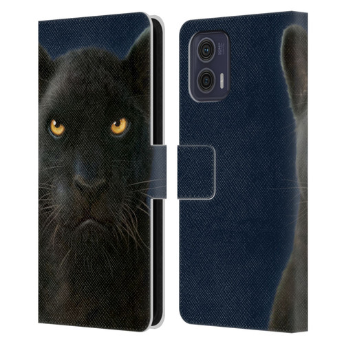 Vincent Hie Felidae Dark Panther Leather Book Wallet Case Cover For Motorola Moto G73 5G