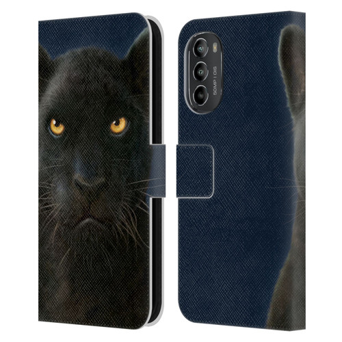 Vincent Hie Felidae Dark Panther Leather Book Wallet Case Cover For Motorola Moto G82 5G