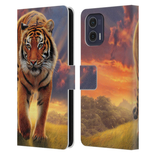 Vincent Hie Felidae Rising Tiger Leather Book Wallet Case Cover For Motorola Moto G73 5G