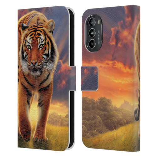 Vincent Hie Felidae Rising Tiger Leather Book Wallet Case Cover For Motorola Moto G82 5G