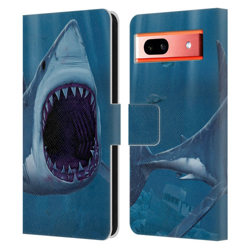 Vincent Hie Underwater Shark Bite Leather Book Wallet Case Cover For Google Pixel 7a