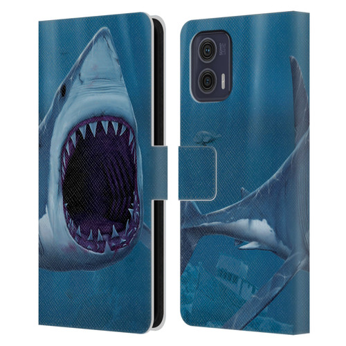 Vincent Hie Underwater Shark Bite Leather Book Wallet Case Cover For Motorola Moto G73 5G