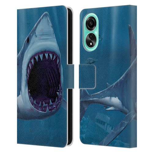 Vincent Hie Underwater Shark Bite Leather Book Wallet Case Cover For OPPO A78 5G