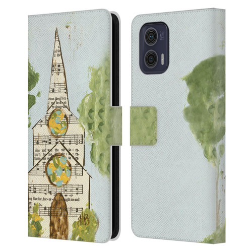 Haley Bush Church Painting Hymnal Page Leather Book Wallet Case Cover For Motorola Moto G73 5G