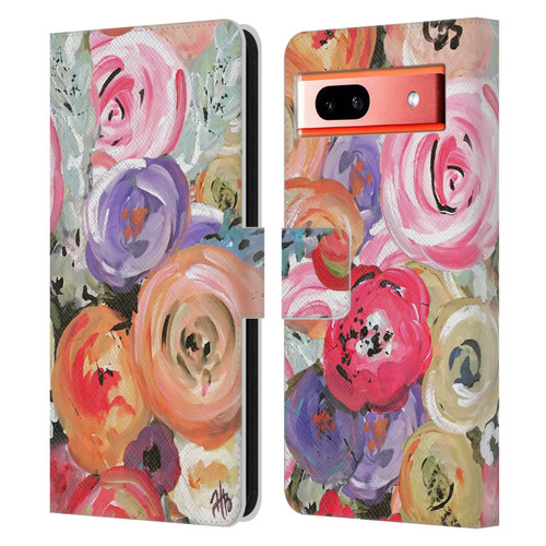 Haley Bush Floral Painting Colorful Leather Book Wallet Case Cover For Google Pixel 7a