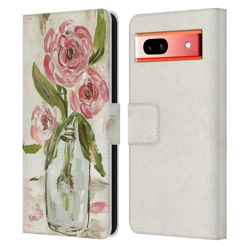 Haley Bush Floral Painting Pink Vase Leather Book Wallet Case Cover For Google Pixel 7a