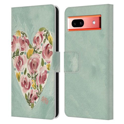 Haley Bush Floral Painting Valentine Heart Leather Book Wallet Case Cover For Google Pixel 7a