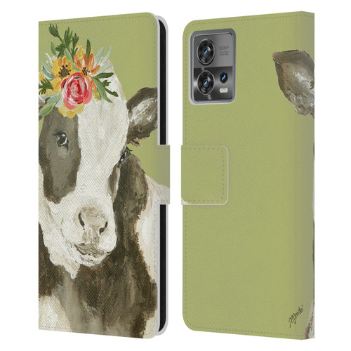 Haley Bush Floral Painting Holstein Cow Leather Book Wallet Case Cover For Motorola Moto Edge 30 Fusion