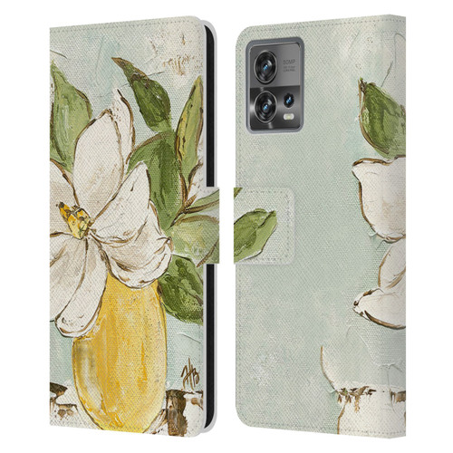 Haley Bush Floral Painting Magnolia Yellow Vase Leather Book Wallet Case Cover For Motorola Moto Edge 30 Fusion