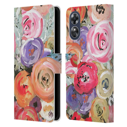 Haley Bush Floral Painting Colorful Leather Book Wallet Case Cover For OPPO A17