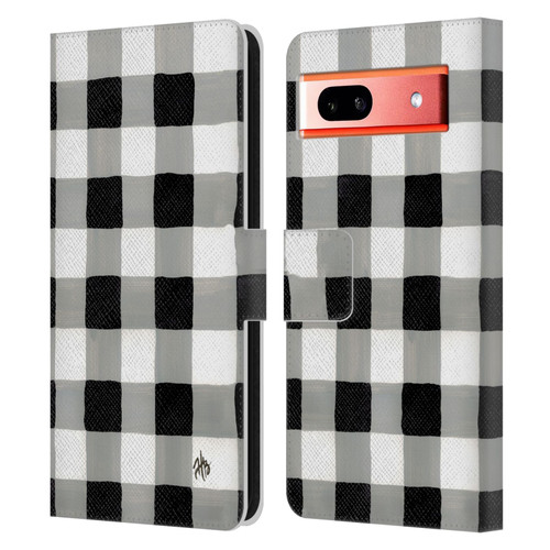 Haley Bush Pattern Painting Buffalo Check Black Leather Book Wallet Case Cover For Google Pixel 7a