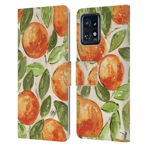 Haley Bush Pattern Painting Orange Splash Leather Book Wallet Case Cover For Motorola Moto Edge 40 Pro