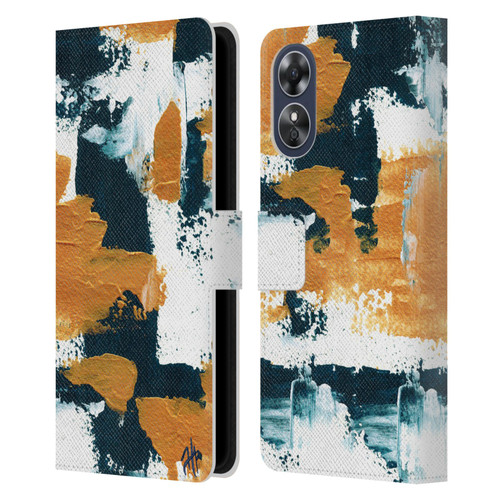 Haley Bush Pattern Painting Abstract Navy Gold White Leather Book Wallet Case Cover For OPPO A17