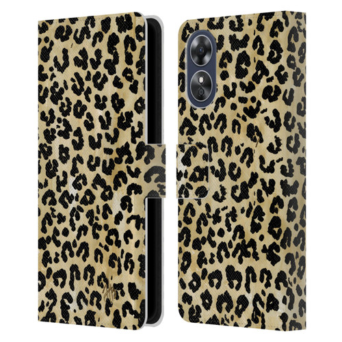 Haley Bush Pattern Painting Leopard Print Leather Book Wallet Case Cover For OPPO A17