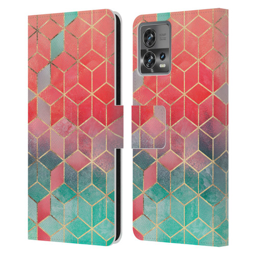 Elisabeth Fredriksson Cubes Collection Rose And Turquoise Leather Book Wallet Case Cover For Motorola Moto Edge 30 Fusion