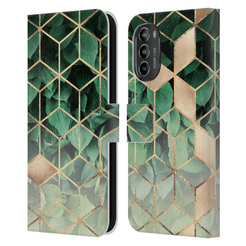 Elisabeth Fredriksson Sparkles Leaves And Cubes Leather Book Wallet Case Cover For Motorola Moto G82 5G