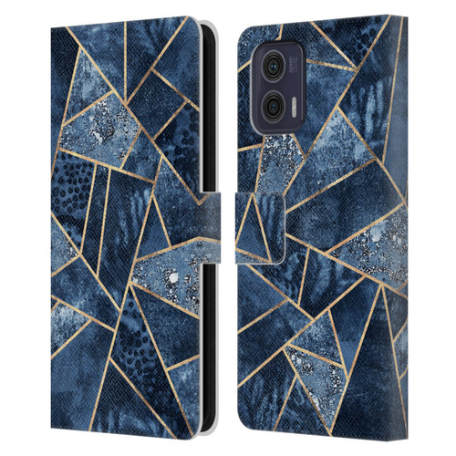 Elisabeth Fredriksson Stone Collection Blue Leather Book Wallet Case Cover For Motorola Moto G73 5G