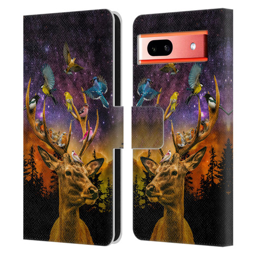 Dave Loblaw Animals Deer and Birds Leather Book Wallet Case Cover For Google Pixel 7a