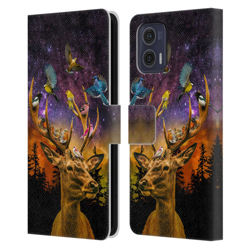 Dave Loblaw Animals Deer and Birds Leather Book Wallet Case Cover For Motorola Moto G73 5G