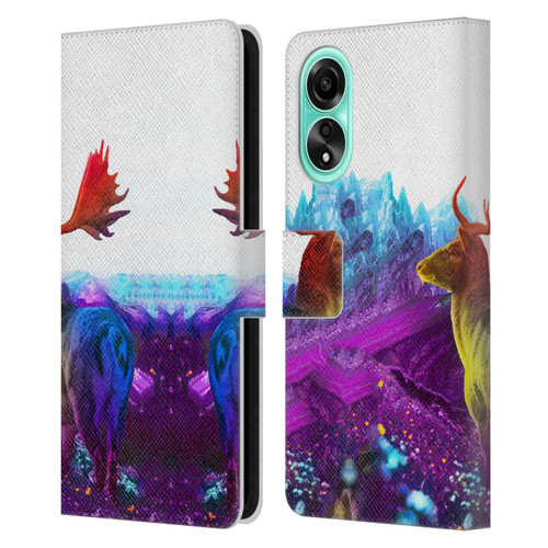 Dave Loblaw Animals Purple Mountain Deer Leather Book Wallet Case Cover For OPPO A78 4G