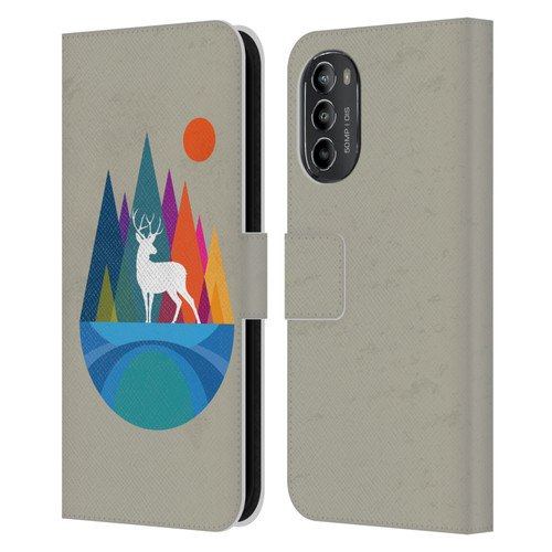 Dave Loblaw Contemporary Art Mountain Deer Leather Book Wallet Case Cover For Motorola Moto G82 5G