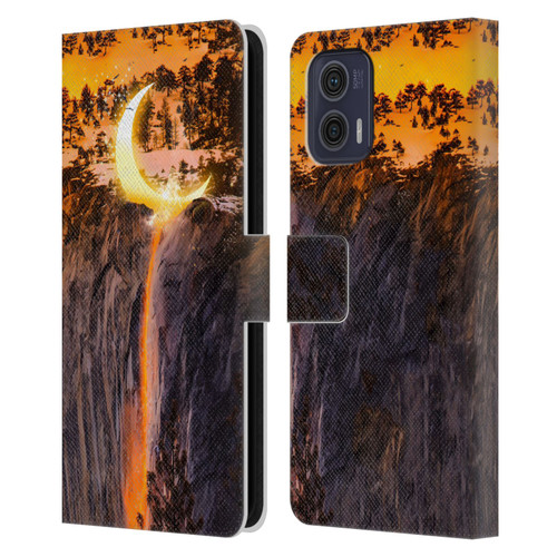 Dave Loblaw Sci-Fi And Surreal Fire Canyon Moon Leather Book Wallet Case Cover For Motorola Moto G73 5G