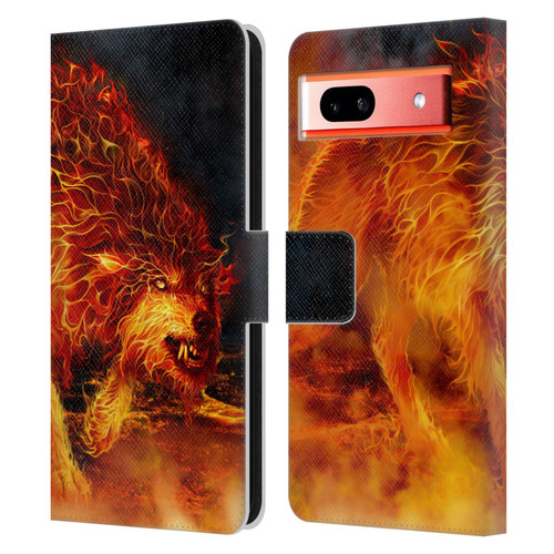 Tom Wood Fire Creatures Wolf Stalker Leather Book Wallet Case Cover For Google Pixel 7a