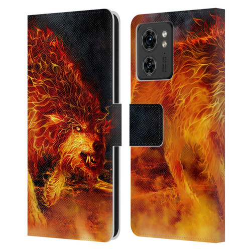 Tom Wood Fire Creatures Wolf Stalker Leather Book Wallet Case Cover For Motorola Moto Edge 40