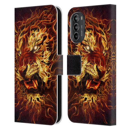Tom Wood Fire Creatures Tiger Leather Book Wallet Case Cover For Motorola Moto G82 5G