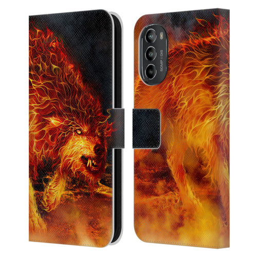 Tom Wood Fire Creatures Wolf Stalker Leather Book Wallet Case Cover For Motorola Moto G82 5G