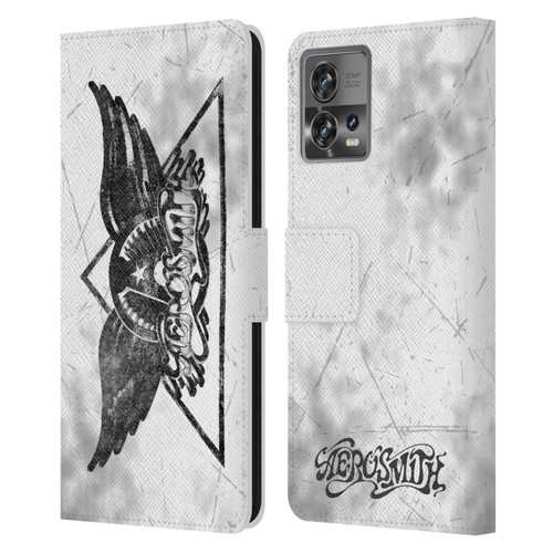 Aerosmith Black And White Triangle Winged Logo Leather Book Wallet Case Cover For Motorola Moto Edge 30 Fusion