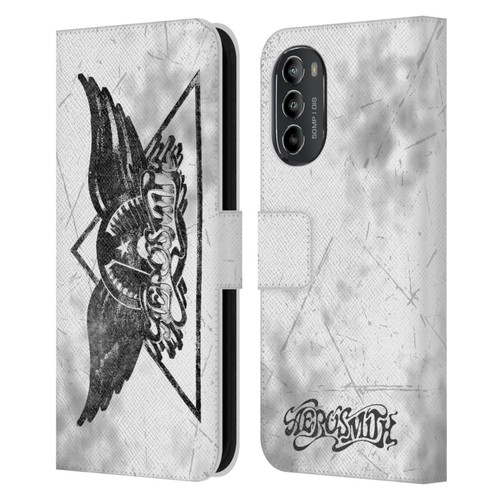 Aerosmith Black And White Triangle Winged Logo Leather Book Wallet Case Cover For Motorola Moto G82 5G